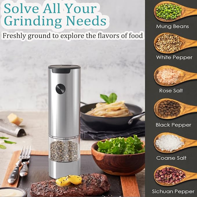 Electric Salt and Pepper Grinder Set, Automatic Salt Pepper Mill Grinder - Image 8