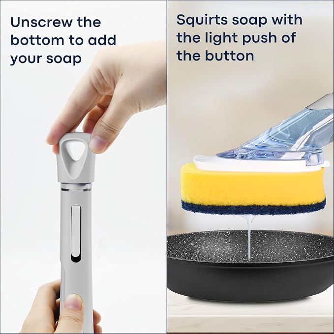 Dish Brush with Soap Dispenser Storage Set with 2 PCS Sponge Refills & Holder - Image 6