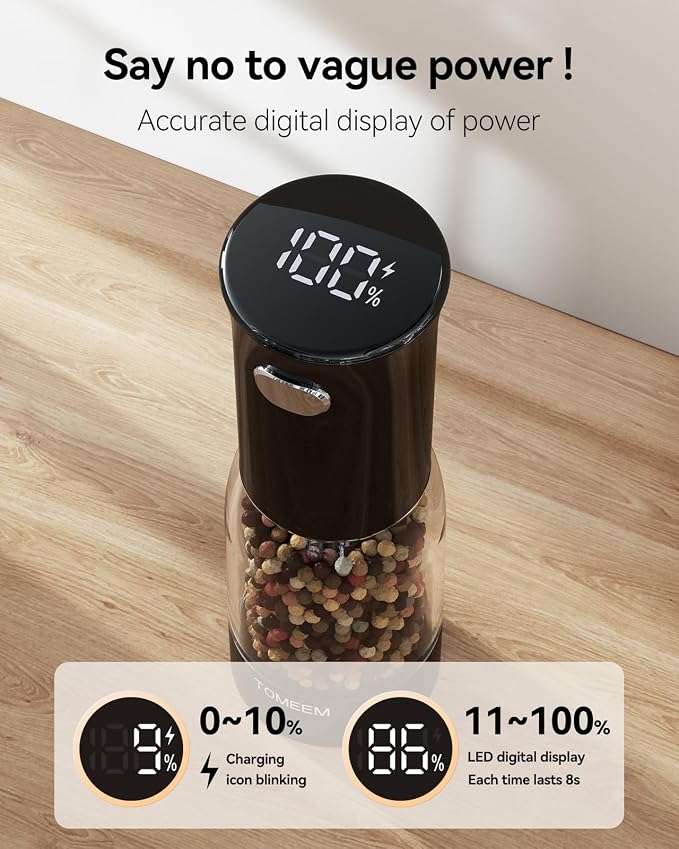 TOMEEM Electric Salt and Pepper Grinder Set – Rechargeable - Image 2