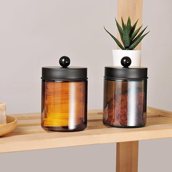 Amolliar Amber Glass Qtip Holder, Apothecary Jars - Image 5