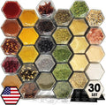 30 Set Magnetic Spice Jars for Refrigerator Hexagon Glass Spice Jars by CROSS+HOMES