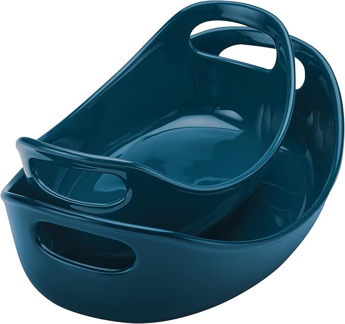 Rachael Ray Ceramics Bubble and Brown Oval Baker Set, Marine Blue by RachaelRayKitchenware