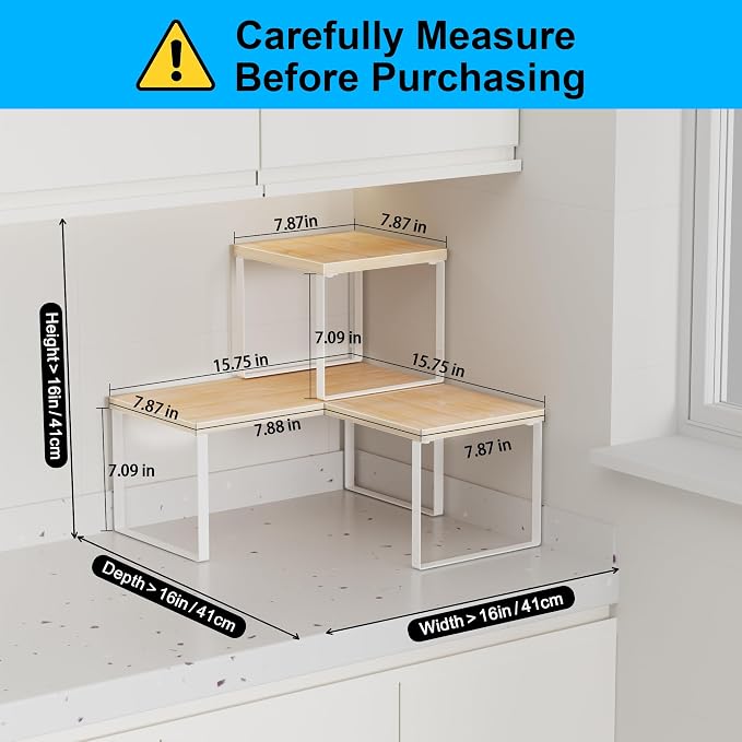 Golener Countertop Organizer Corner Shelf, 2 Tier Adjustable Stackable Corner - Image 3