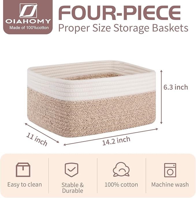 OIAHOMY 4 Pack Storage Baskets for Organizing, Small Bins for Shelves, Cute - Image 3