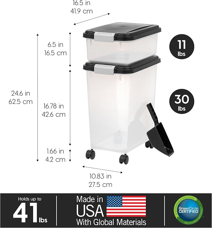 IRIS USA Dog Food Storage Container 30 lb + 11lb Airtight Combo, Stackable Pet - Image 3