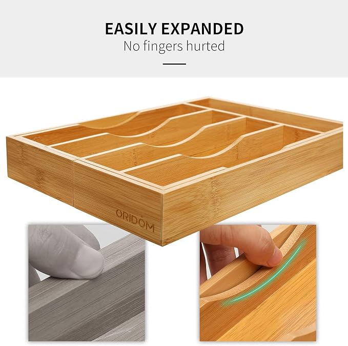 2-Piece Bamboo Silverware Organizer, Expandable Kitchen Drawer Organizer - Image 5