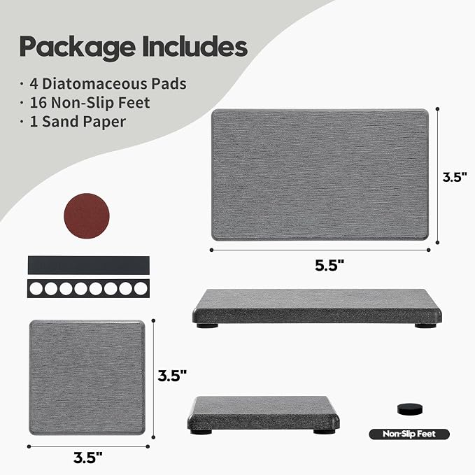 4PCS Water Absorbing Sponge Holder Diatomite Stone Sink Tray Mat, Quick Drying - Image 2