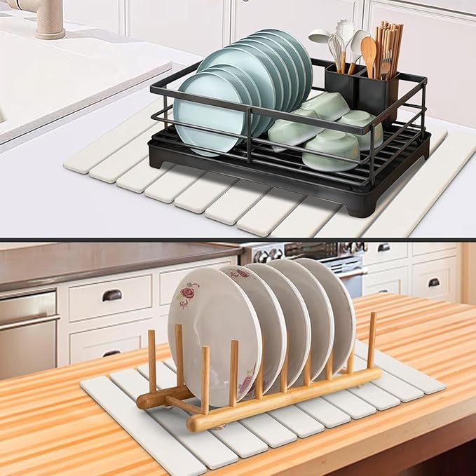 Large Stone Dish Drying Mats for Kitchen Counter, Fast Drying Collapsible Dish - Image 6