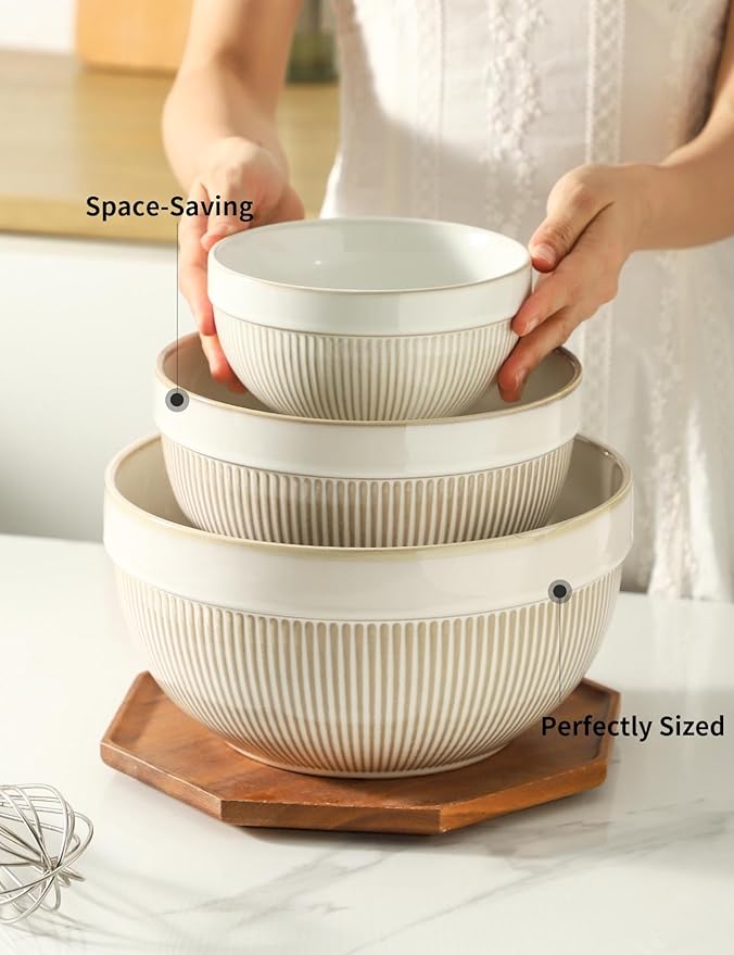 Large Ceramic Mixing Bowls, Glazed White Kitchen Bowl, Dough Kneading, - Image 3