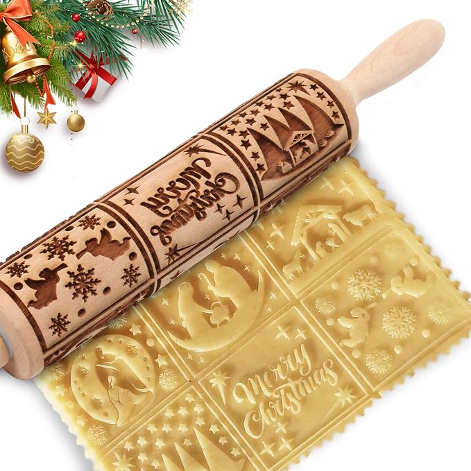 Christmas Embossed Rolling Pin for Baking Cookies Embossing Rolling Pins by Unknown