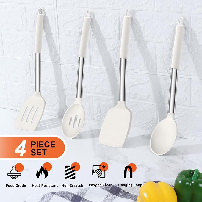 E-far Cooking Utensils Set of 4, Silicone Kitchen Utensils - Image 3