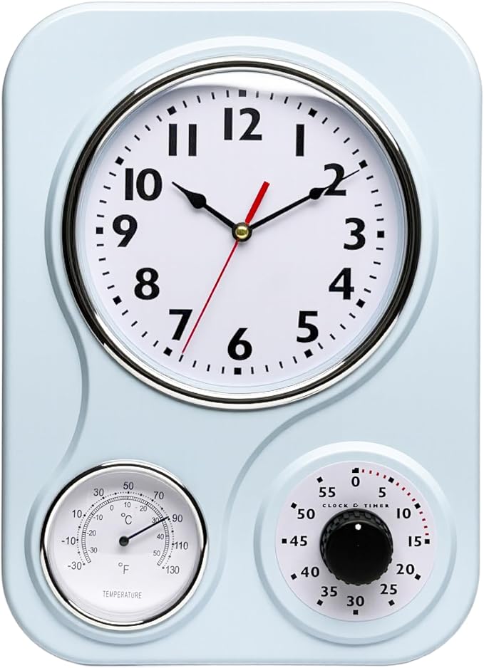 Lily's Home - 9.5 Inch x 12.5 Inch - Retro Kitchen Wall Clock, Vintage Wall by LilysHome
