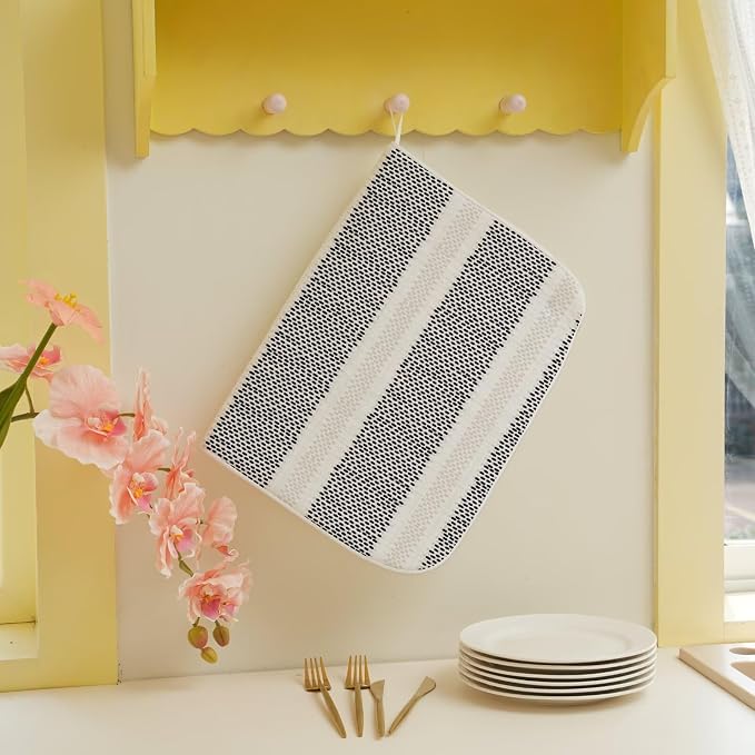 Boho Black Dish Drying Mat 18 x 24 inch Modern Geometry Polka Dot Striped - Image 5