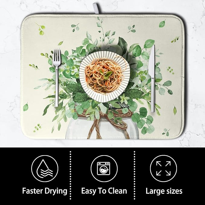 Spring Sage Green Leaves Dish Drying Mat - Image 4