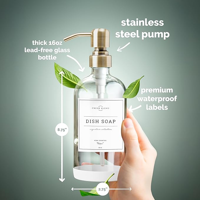 Vine Creations Clear Glass Soap Dispenser, 2 Pack Kitchen Soap Dispenser Set - Image 6