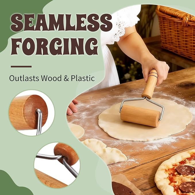 Small Wooden Rolling Pin for Baking, 7 Inch Mini Dough Roller, Non Stick Pizza - Image 3
