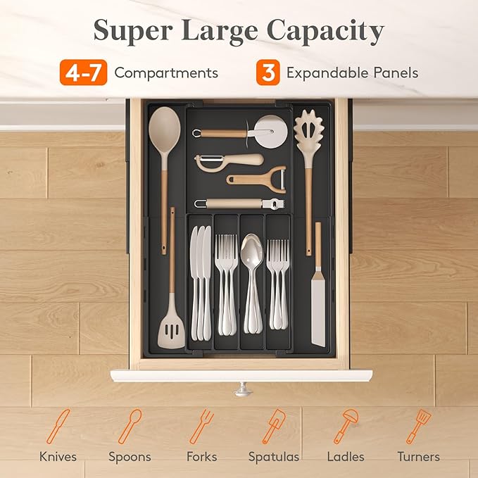 Lifewit Silverware Drawer Organizer, Expandable Utensil Tray - Image 3
