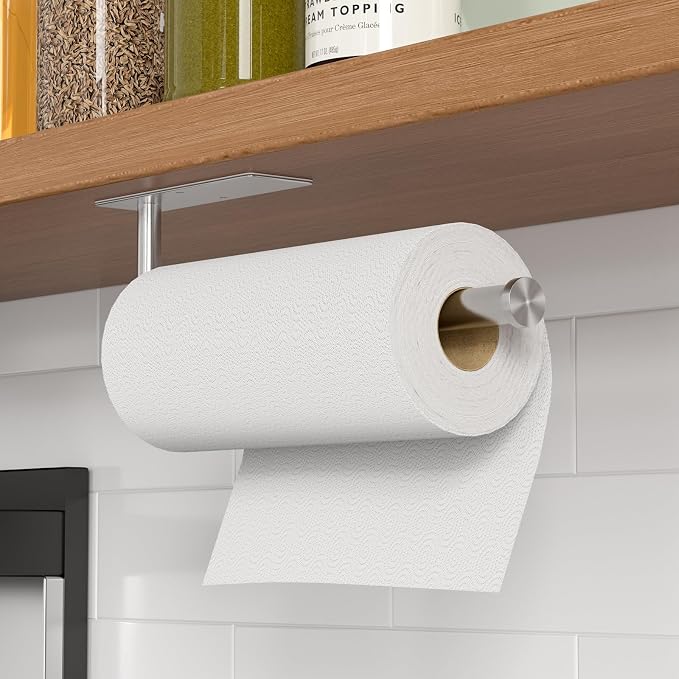 Paper Towel Holder Under Cabinet, Self-Adhesive, No Drilling, Stainless Steel - Image 2