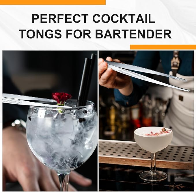 Yaomiao 8 Packs 8 Inch Bar Tweezers Silver Cocktail Tongs Long Garnish Tweezers - Image 5