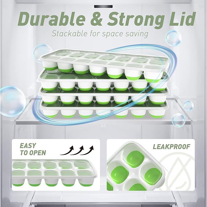 ChefAide Ice Cube Tray with Lid, 4 Packs 56 Cubes Durable Stackable Ice Cube - Image 7