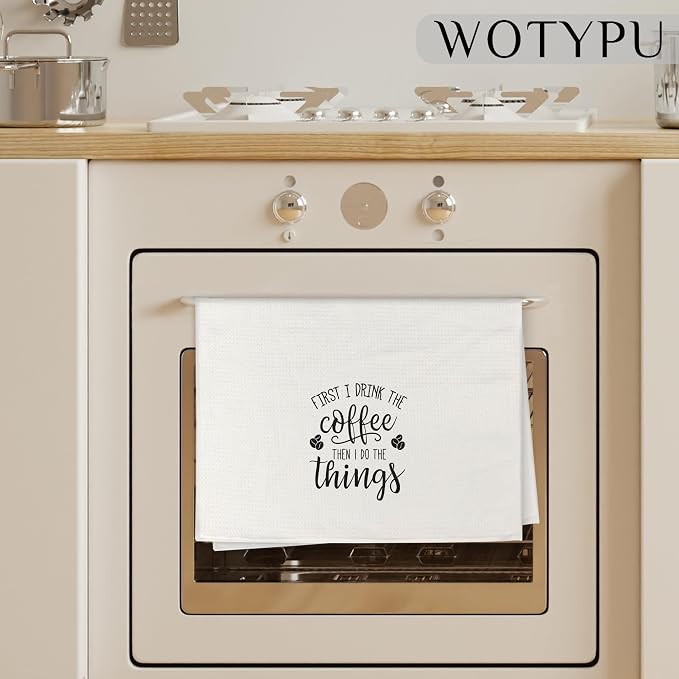 Funny Kitchen Towels, Gifts for Coffee Lovers Dish Tea Bar Towel, First I Drink - Image 3