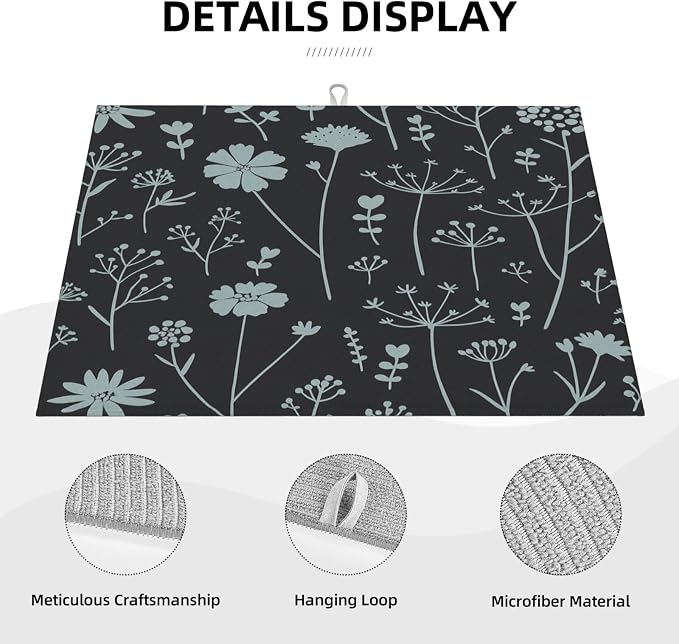 Gray Flower Dish Drying Mats for Kitchen Counter, Large 18"x24" Dish Mats for - Image 4
