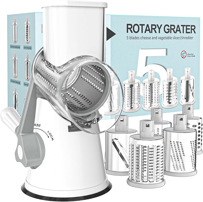 Cambom 5 in 1 Rotary Cheese Grater Hand Crank Cheese Shredder by Cambom