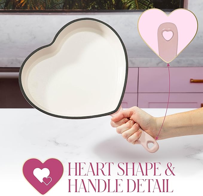 Paris Hilton Enameled Cast Iron Heart Skillet Pan, Superior Heat Retention - Image 4