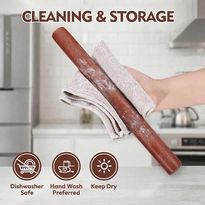 17 Inch French Rolling Pin, Wooden Dough Roller - Image 8