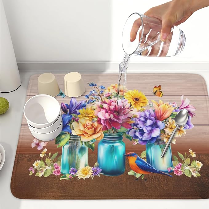 Spring Colorful Flowers Dish Drying Mat - Image 6