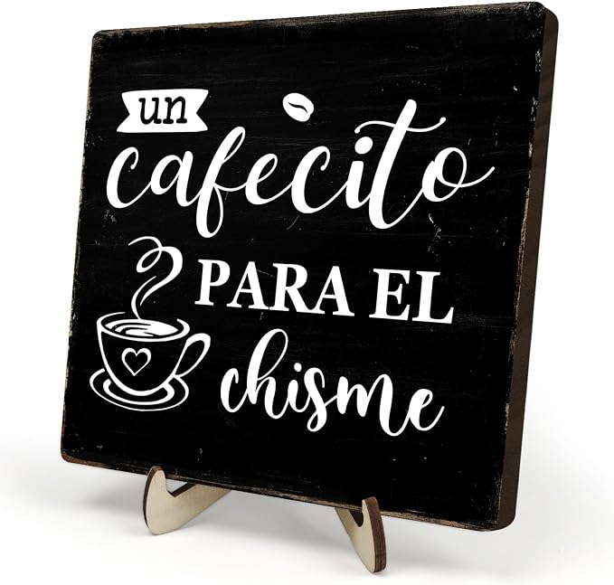 Vintage Coffee Bar Wooden Plaque Desk Sign, Farmhouse Wood Plaque Tabletop Decor by DMADNF