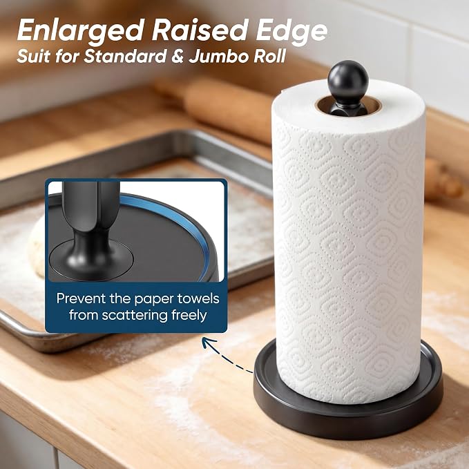 theaoo Paper Towel Holder Countertop, One-Handed Tear Paper Towel Stand - Image 4