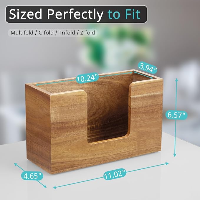 Paper Towel Dispenser Countertop, Acacia Wood Bathroom Paper Towel Holder - Image 2