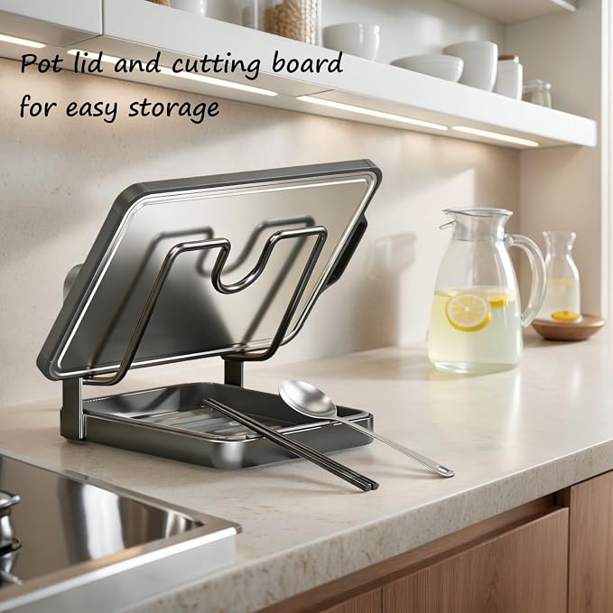 Kitchen Pot Lid Storage Rack, Stainless Steel Pot Lid Holder While Cooking - Image 3