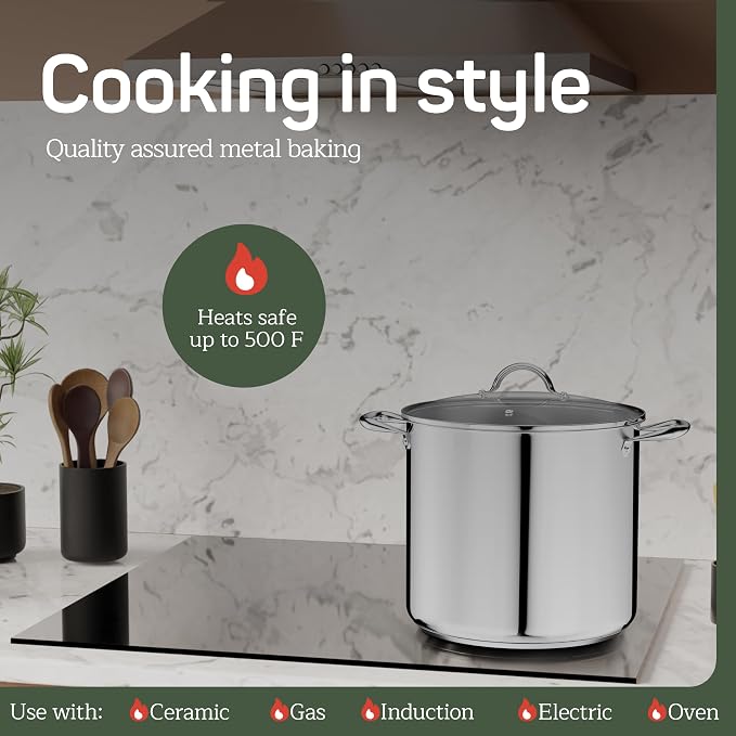 Stainless Steel Stockpot with Tempered Glass Lid 20 Quart, Durable 18/0 - Image 3
