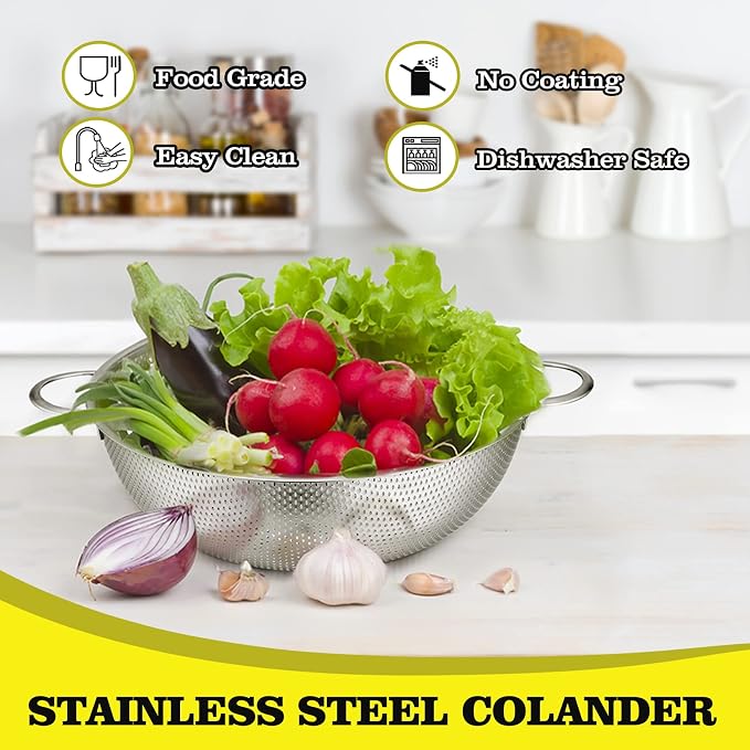 P&P CHEF Stainless Steel Colander, Micro-Perforated Food Strainer - Image 2