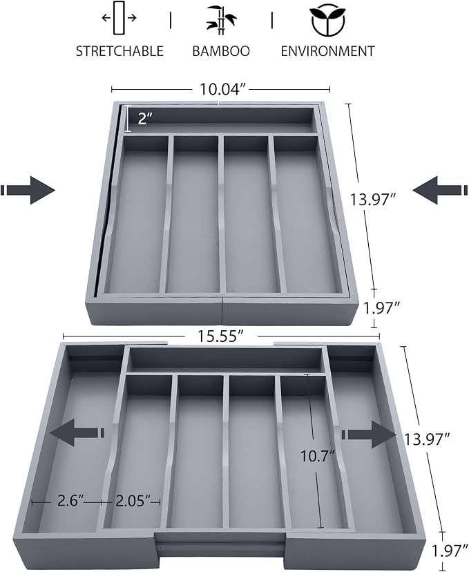 Expandable Bamboo Kitchen Drawer Organizer - Image 2