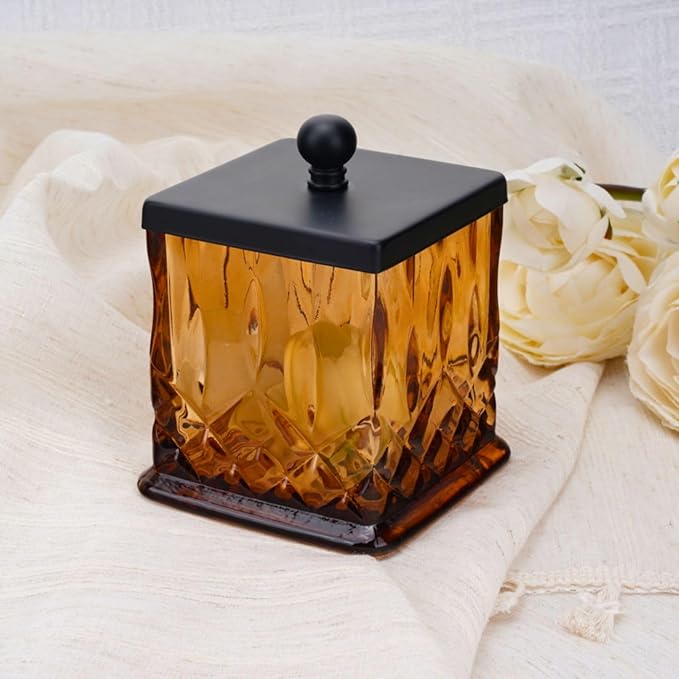Qtip Holder, 15Oz Amber Glass Apothecary Jars - Image 2