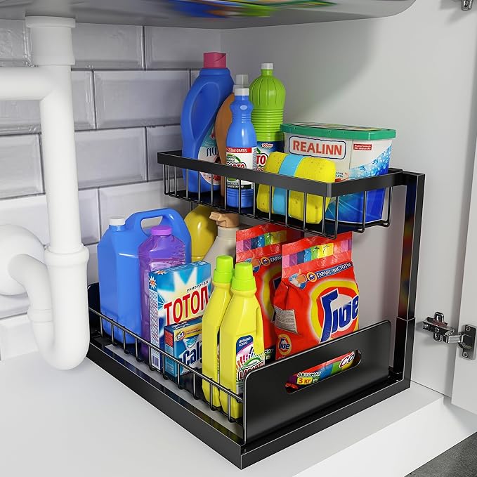 REALINN Under Sink Organizer, Pull Out Cabinet Storage 2 Tier Slide Out Sink by REALINN