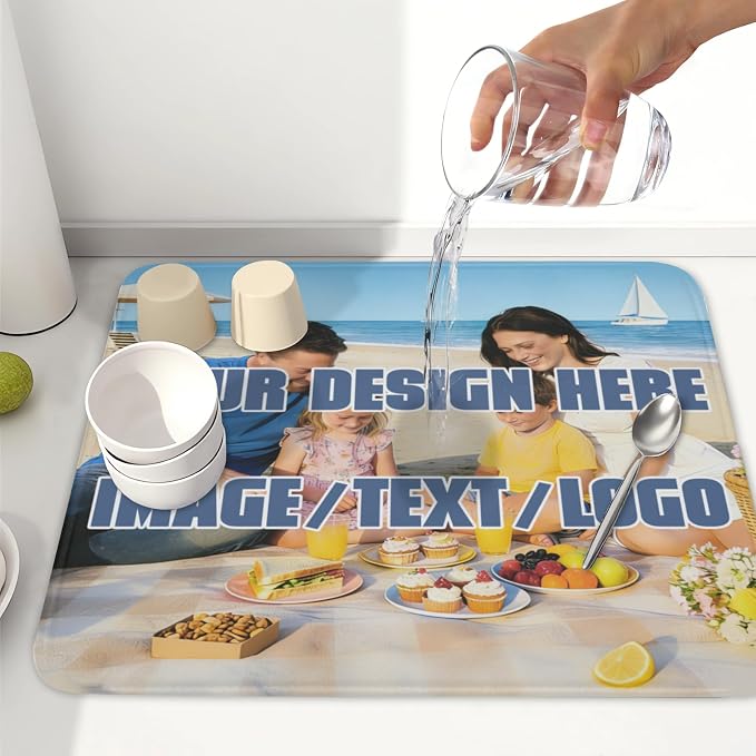 Custom Dish Drying Mat for Kitchen Counter Design Your Photo Text Business Logo - Image 6