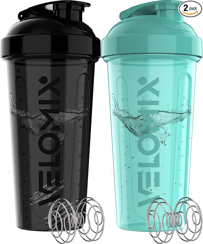 VELOMIX -2 Pack- 28 oz Protein Shaker Bottles by VELOMIX