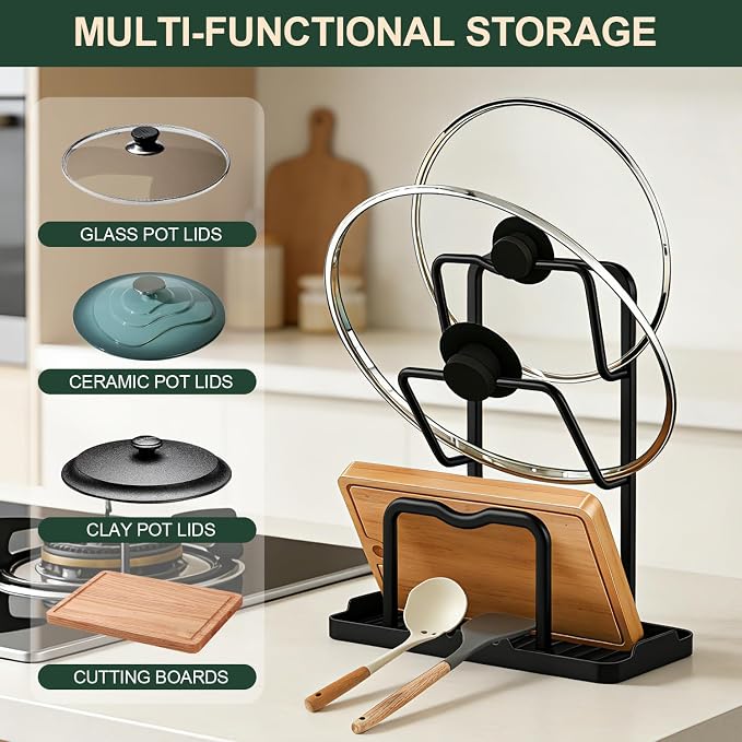 Kitchen Pot Lid Storage Rack: Carbon Steel Double Layer Pot Lid Organizer - Image 8