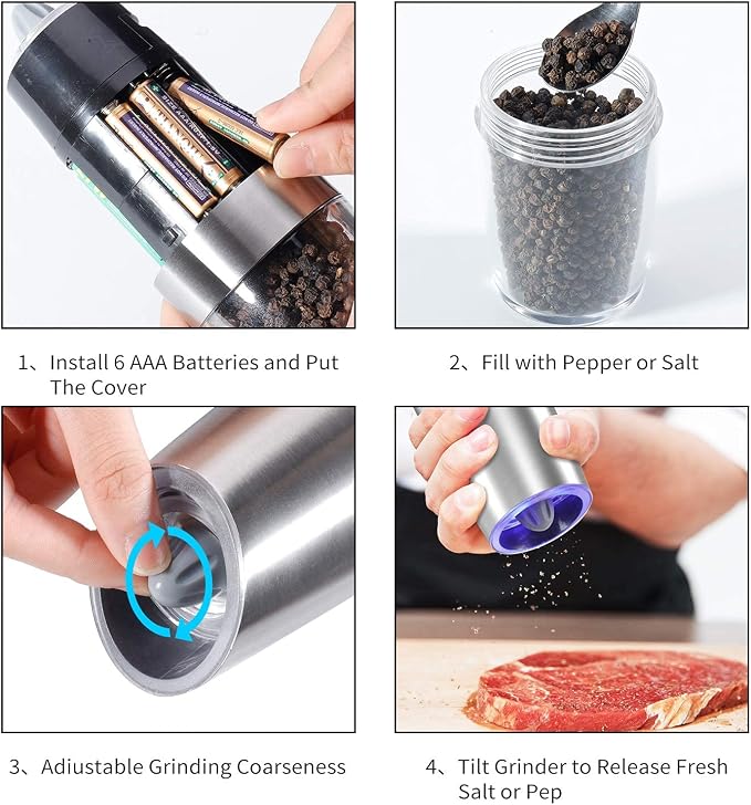 Gravity Electric Pepper and Salt Grinder Set, Adjustable Coarseness, Automatic - Image 7