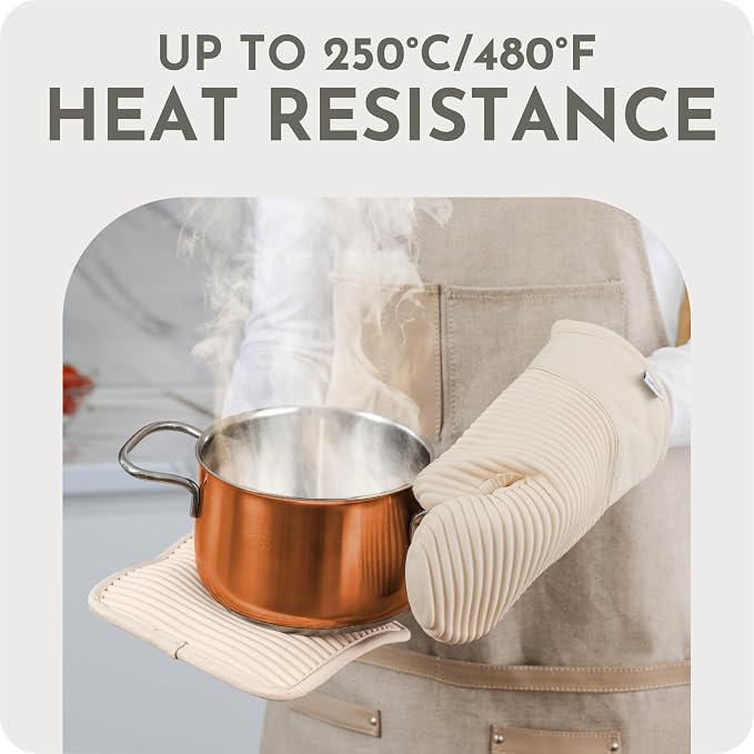 Extra Long Silicone Oven Mitts and Pot Holders Sets | Heat Resistant 500°F - Image 3