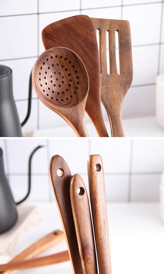 6Pcs Wooden Spoons for Cooking, Wood Kitchen Utensil Set - Image 6
