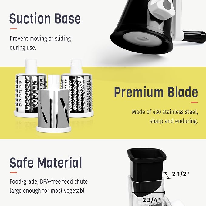 X Home Rotary Cheese Grater for Kitchen, Shredder - Image 6