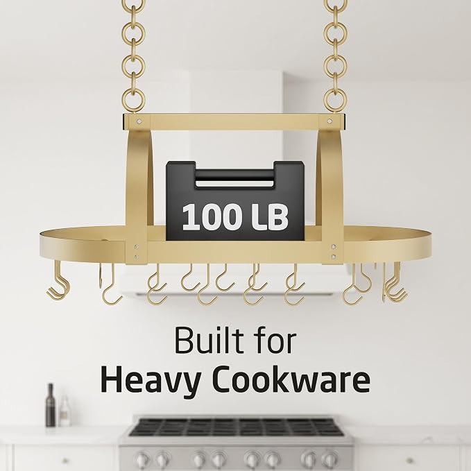 KES Gold 34 Inch Hanging Pot Rack, 100 LBS Capacity Heavy Duty Oval Pot and Pan - Image 5