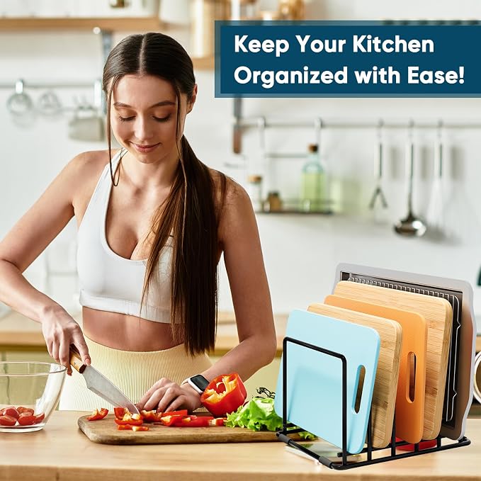 2-Pack Cutting Board Organizer, 5-Slot Steel Kitchen Storage Rack - Image 9