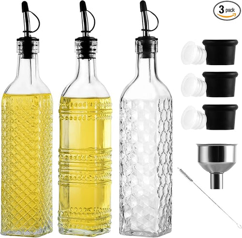 3-Pack Glass Oil Dispensers 500ML/17OZ, Oil and Vinegar Bottles Set by Unknown