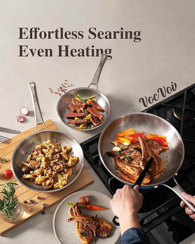 VocVoi Stainless Steel Pan, 12 Inch Frying Pan, PFOA & PTFE Free, Non Toxic - Image 4